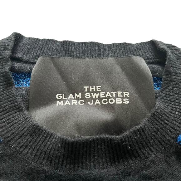 Marc Jacobs The Glam Sparkle Striped Sweater Blue Small Cashmere Metallic Blend - Picture 4 of 7